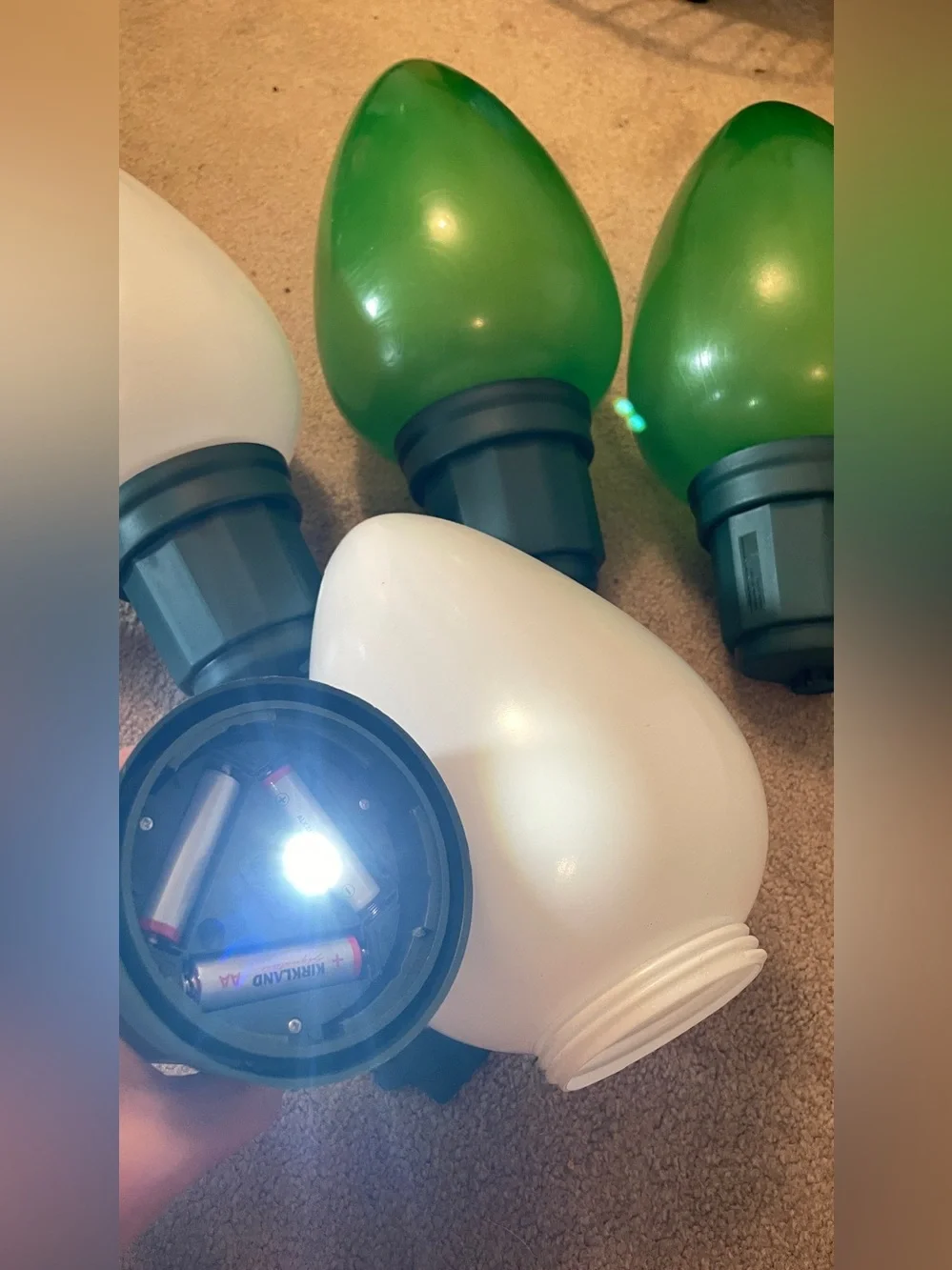 4 Large 13” Blow Mold Light Bulbs LED Jumbo Christmas Ornament White Green